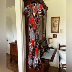 Anthropologie RAGA Floral Patchwork Wrap Dress Tie Waist Flutter NWT Boho SzS